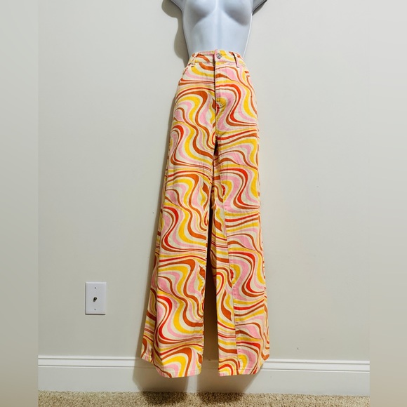 Colorful High Waist Groovy Print Wide Leg Jeans Size Large - Picture 2 of 8
